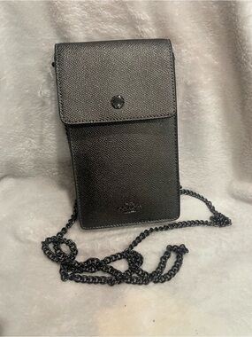 Coach Black/Gun Metal Leather Smartphone Crossbody Bag